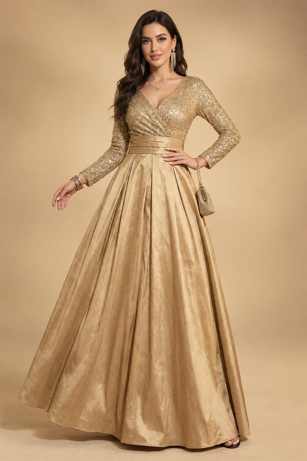A-Line/Princess Pleated Two-Piece Tea-Length Mother of the Bride Dresses with Cascading Ruffles (SHI22500054)