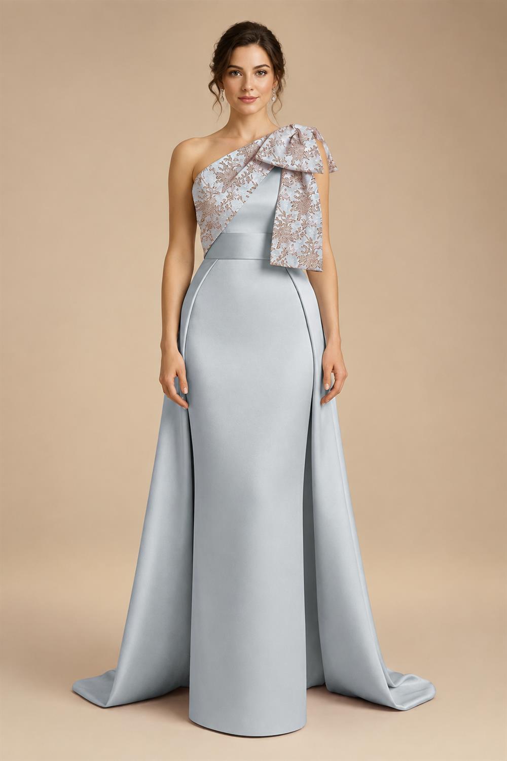 Sheath Satin 3/4 Sleeves Maxi Mother of the Bride & Groom Dresses with Chiffon Cape (SHI22500709)