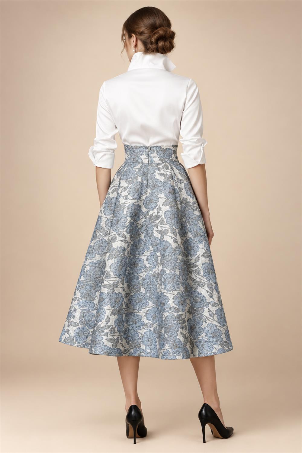 A-Line/Princess Pleated Two-Piece Tea-Length Mother of the Bride Dresses with Cascading Ruffles (SHI22500054)