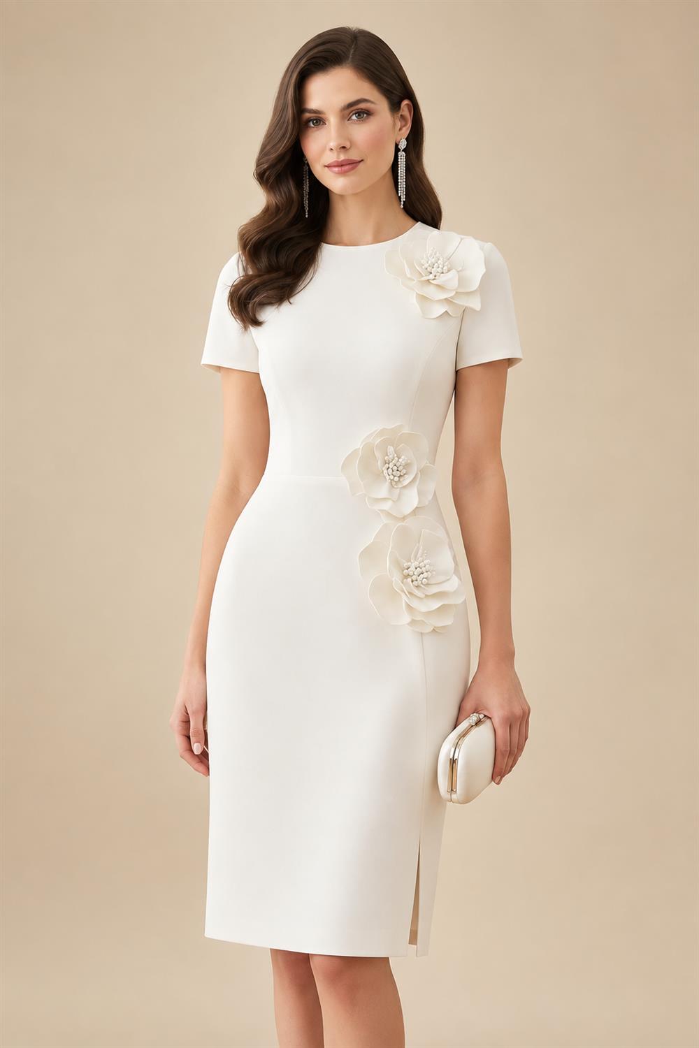 Satin Scoop Neck Mother of the Bride & Groom Dresses with 3D Flower (SHI22500338)
