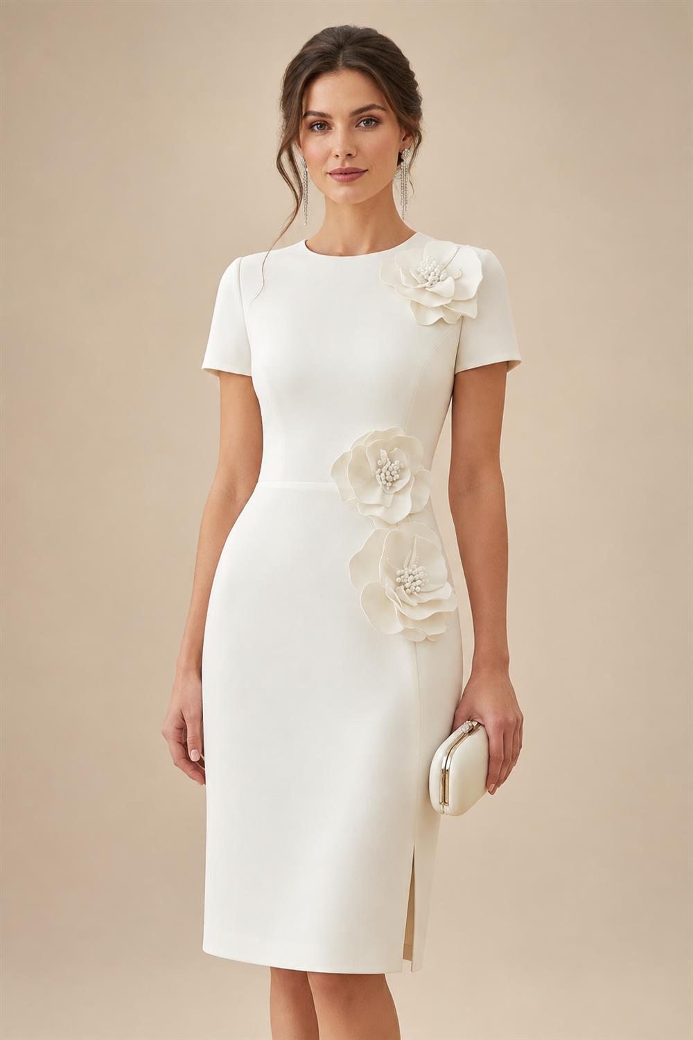 Satin Scoop Neck Mother of the Bride & Groom Dresses with 3D Flower (SHI22500338)