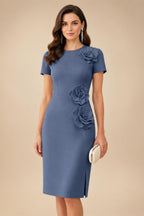 Satin Scoop Neck Mother of the Bride & Groom Dresses with 3D Flower (SHI22500338)