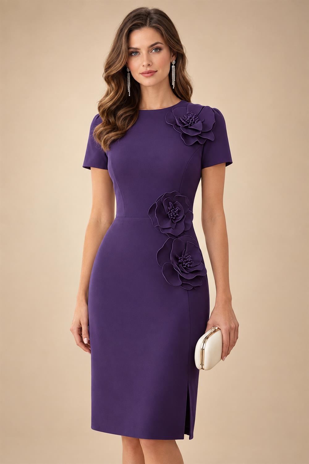 Satin Scoop Neck Mother of the Bride & Groom Dresses with 3D Flower (SHI22500338)
