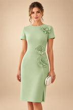 Satin Scoop Neck Mother of the Bride & Groom Dresses with 3D Flower (SHI22500338)