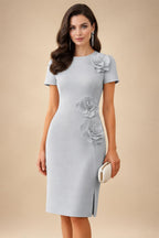 Satin Scoop Neck Mother of the Bride & Groom Dresses with 3D Flower (SHI22500338)
