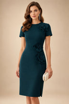Satin Scoop Neck Mother of the Bride & Groom Dresses with 3D Flower (SHI22500338)