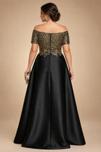 A-Line Chiffon 3/4 Flutter Sleeves Mother of the Bride & Groom Dresses with Beaded Lace Embroidered Bodice (SHI22500645)