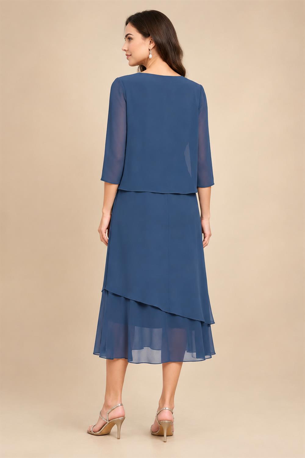 3/4 Sleeve Round Neck A-Line Midi Chiffon Mother of the Bride Dresses with Jacket (SHI22500386)