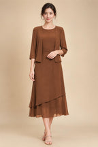 3/4 Sleeve Round Neck A-Line Midi Chiffon Mother of the Bride Dresses with Jacket (SHI22500386)