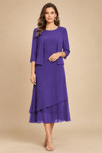 3/4 Sleeve Round Neck A-Line Midi Chiffon Mother of the Bride Dresses with Jacket (SHI22500386)