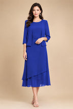 3/4 Sleeve Round Neck A-Line Midi Chiffon Mother of the Bride Dresses with Jacket (SHI22500386)