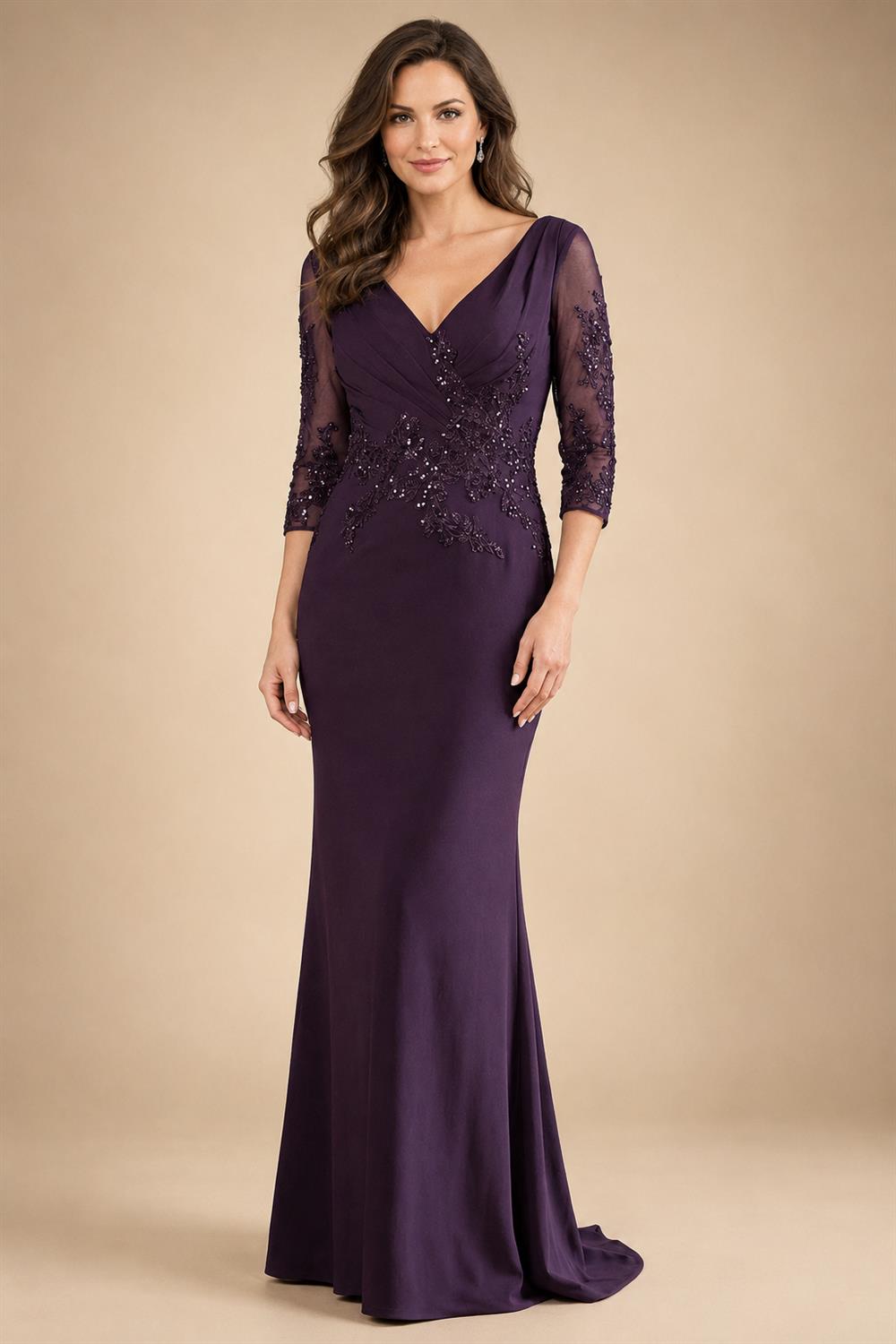A-Line/Princess V-Neck Chiffon Floor-Length Mother of the Bride & Groom Dresses with Lace Appliques, Sequin & Ruffles (SHI22501608)