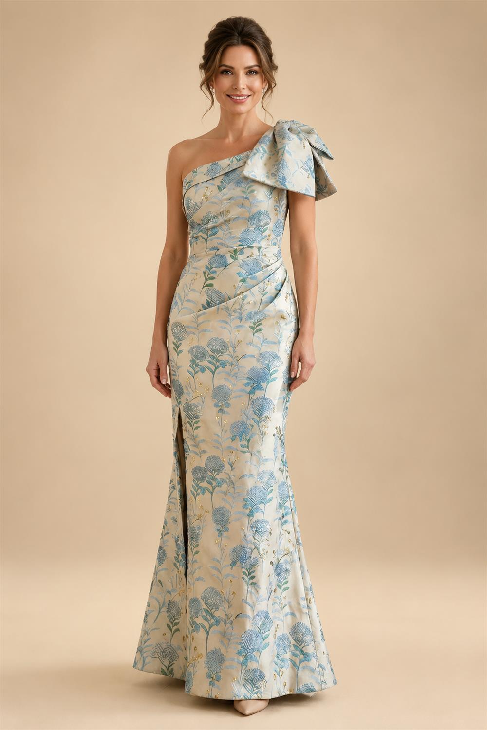 Jacquard Mermaid/Trumpet V-Neck Floor-Length Mother of the Bride & Groom Dresses for Women (SHI22501233)
