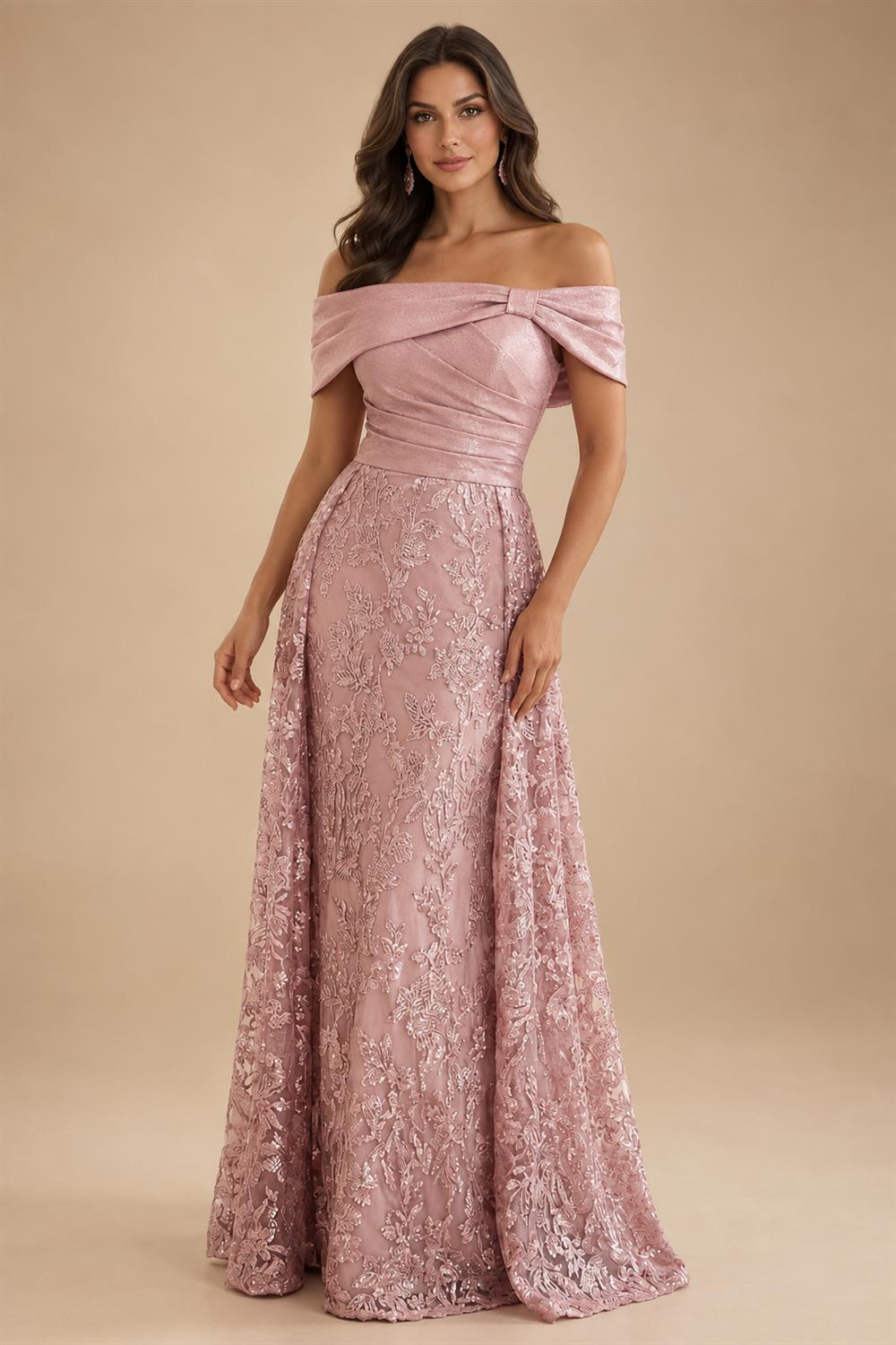 A-Line/Princess V-Neck Floral Embroidery Floor-Length Mother of the Bride & Groom Dresses with Ruched Satin Bodice (SHI22501691)