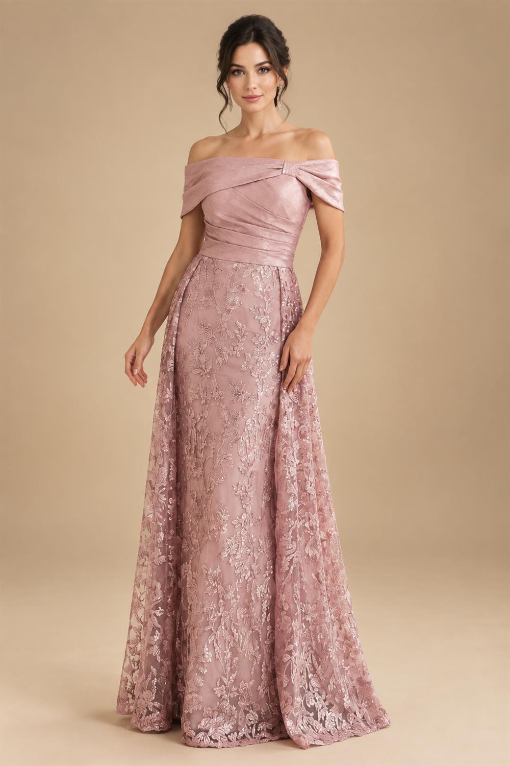 A-Line/Princess V-Neck Chiffon Maxi Mother of the Bride & Groom Dresses with Lace Appliques, Sweep Train, Ruffles, 3D Flowers & Ruched Waist (SHI22501653)