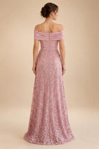 A-Line/Princess Off Shoulder Satin Floor-Length Mother of the Bride & Groom Dresses with 3D Flowers & Sweep Train (SHI22501552)