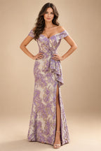 Sheath Floral Jacquard Off Shoulder Mother of the Bride & Groom Dresses with Flower (SHI22500777)