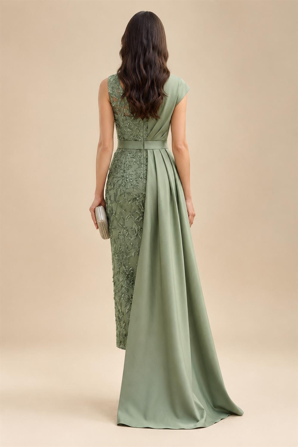 A-Line Lace Appliques Maxi Mother of the Bride & Groom Dresses with Flutter Sleeves Chiffon Bodice (SHI22500731)