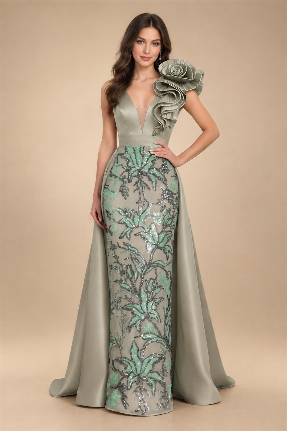 Sleeveless Lace Appliques Mother of the Bride Dresses with 3D Flower (SHI22500545)