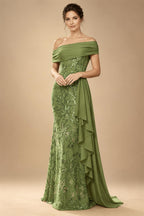 2-Piece A-Line Chiffon 3/4 Sleeves Mother of the Bride & Groom Dresses with Scalloped V-Neck Lace Bodice (SHI22500637)