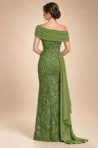 2-Piece A-Line Chiffon 3/4 Sleeves Mother of the Bride & Groom Dresses with Scalloped V-Neck Lace Bodice (SHI22500637)
