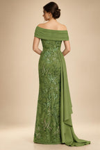 Cape Sleeve Jacquard Satin Ruched Mother of the Bride Dresses (SHI22500526)