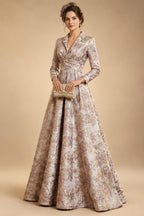 A-Line/Princess Pleated Two-Piece Tea-Length Mother of the Bride Dresses with Cascading Ruffles (SHI22500054)