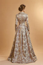 Jacquard A-Line/Princess V-Neck Floor-Length Mother of the Bride & Groom Dresses with Ruched Waist & Pockets (SHI22501298)