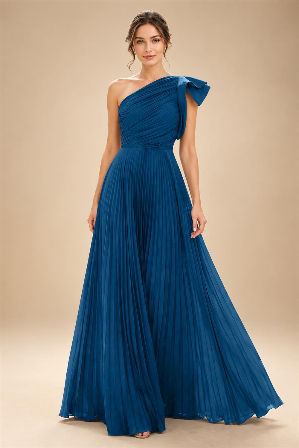 A-Line Pleated Chiffon One Shoulder Floor-Length Mother of the Bride & Groom Dresses (SHI22500625)