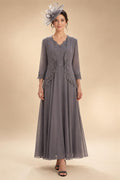 2-Piece A-Line Chiffon 3/4 Sleeves Mother of the Bride & Groom Dresses with Scalloped V-Neck Lace Bodice (SHI22500637)