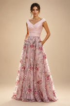 A-Line Floor-Length Chiffon Cape Sleeves Mother of the Bride & Groom Dresses with Tiered Ruffles (SHI22500723)