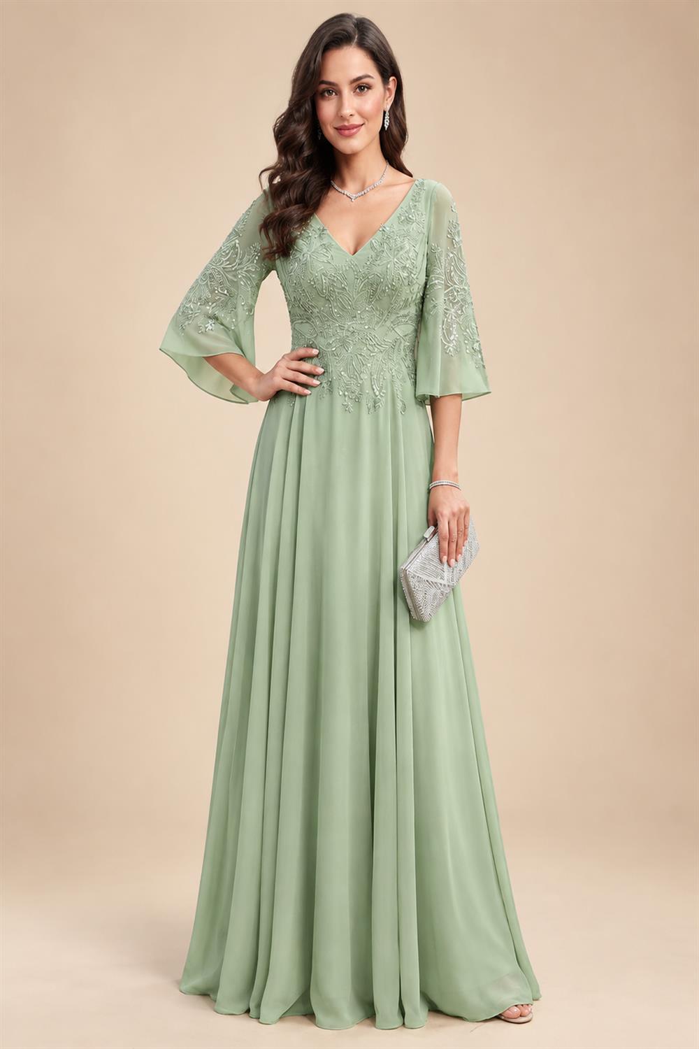 Floral Embroidery A-Line/Princess Scoop Neck Floor-Length Mother of the Bride & Groom Dresses for Women (SHI22501498)