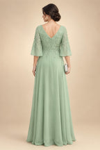 A-Line/Princess V-Neck Chiffon Maxi Mother of the Bride & Groom Dresses with Side Sash, Sweep Train & Ruched Bodice (SHI22501629)