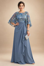 A-Line Chiffon Tiered Ruffles Mother of the Bride & Groom Dresses with Ruched Waist (SHI22500724)