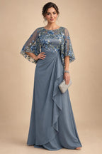 A-Line Chiffon Tiered Ruffles Mother of the Bride & Groom Dresses with Ruched Waist (SHI22500724)