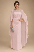 A-Line Chiffon Pleated Long Mother of the Bride & Groom Dresses with 3/4 Flutter Sleeves & Sequin Waist (SHI22500702)