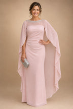 A-Line Chiffon Pleated Long Mother of the Bride & Groom Dresses with 3/4 Flutter Sleeves & Sequin Waist (SHI22500702)