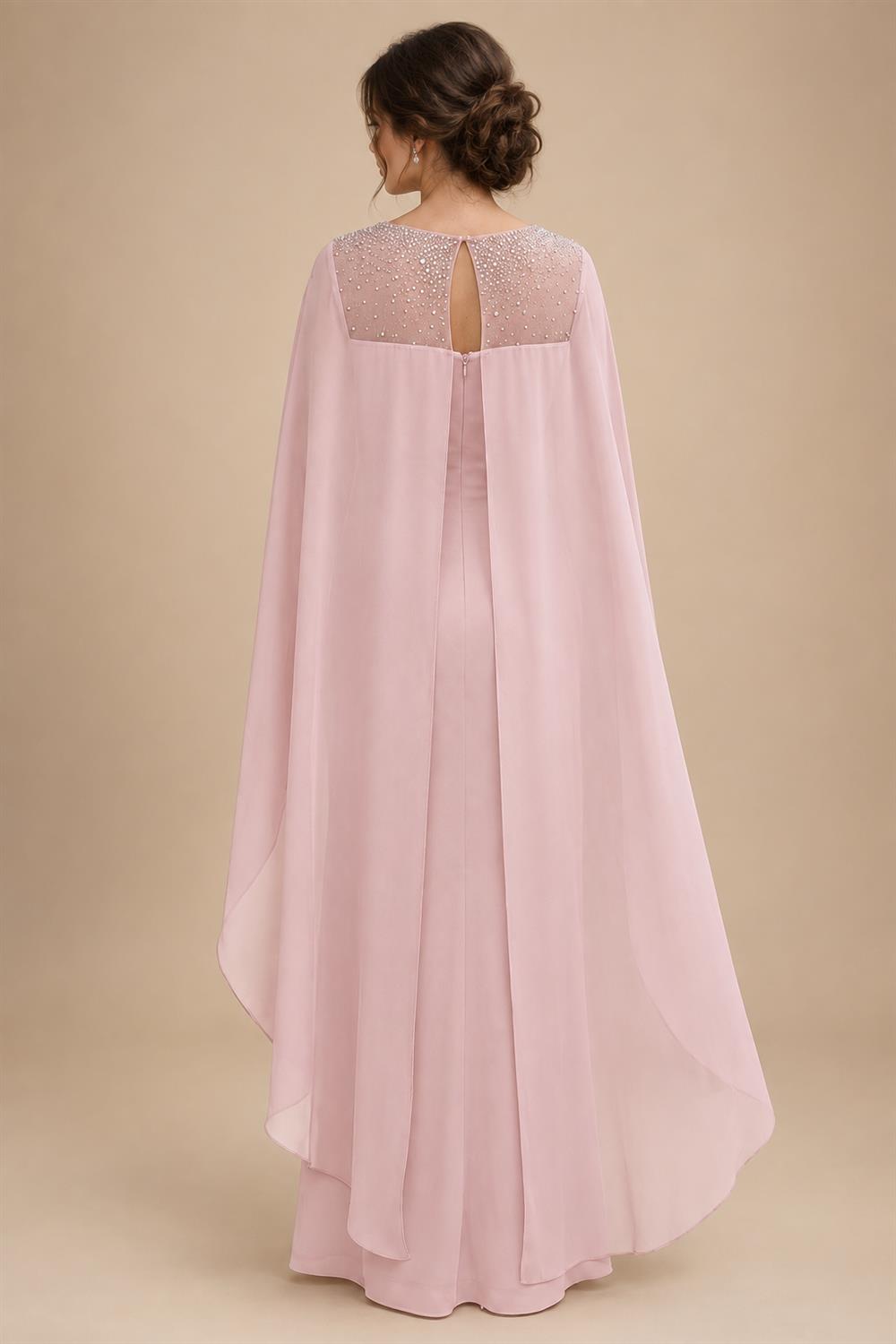 A-Line Chiffon Pleated Long Mother of the Bride & Groom Dresses with 3/4 Flutter Sleeves & Sequin Waist (SHI22500702)