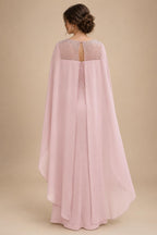 A-Line Chiffon Pleated Long Mother of the Bride & Groom Dresses with 3/4 Flutter Sleeves & Sequin Waist (SHI22500702)