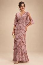 Sheath/Column Off Shoulder Stretch Jersey Floor-Length Mother of the Bride & Groom Dresses with Lace Appliques Sleeves & Slit (SHI22501550)