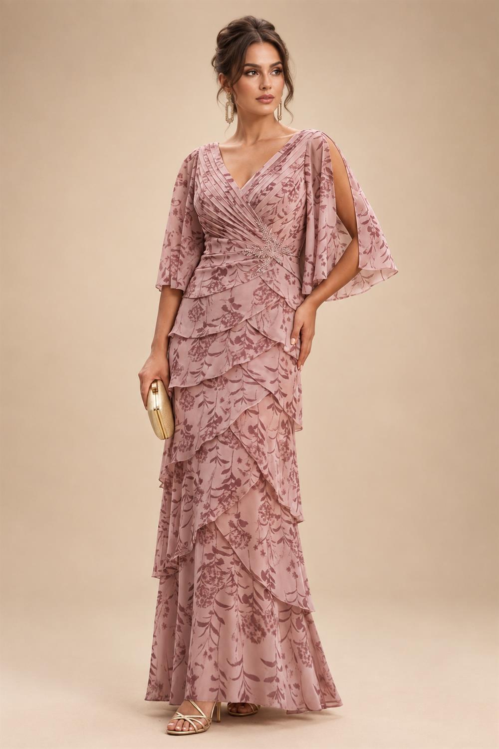 Sheath/Column Off Shoulder Stretch Jersey Floor-Length Mother of the Bride & Groom Dresses with Lace Appliques Sleeves & Slit (SHI22501550)