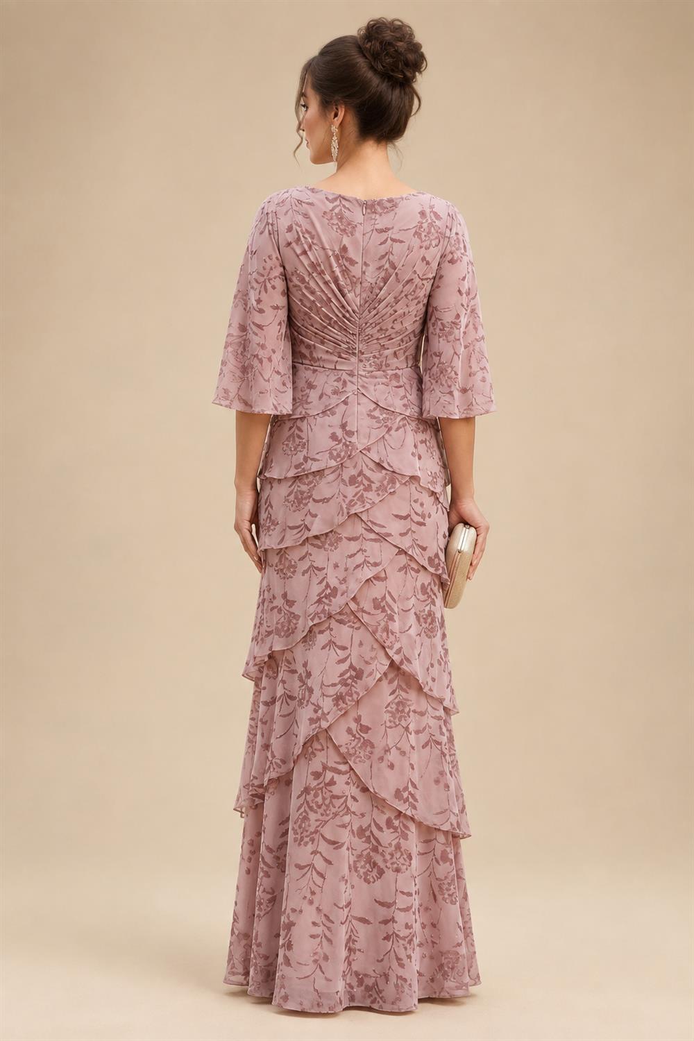 A-Line/Princess V-Neck Chiffon Maxi Mother of the Bride & Groom Dresses with Lace Appliques, Sweep Train, Ruffles, 3D Flowers & Ruched Waist (SHI22501653)