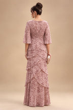 Sheath/Column Lace Appliques Maxi Mother of the Bride & Groom Dresses with Ruched Waist & Satin Bodice (SHI22501596)