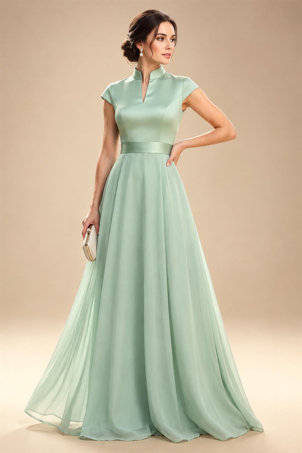 Jumpsuit Scoop Neck Chiffon Maxi Mother of the Bride Pantsuits with 3D Flowers & Bow (SHI22501634)
