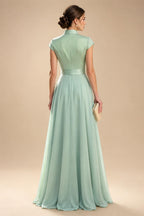 Jumpsuit Scoop Neck Chiffon Maxi Mother of the Bride Pantsuits with 3D Flowers & Bow (SHI22501634)
