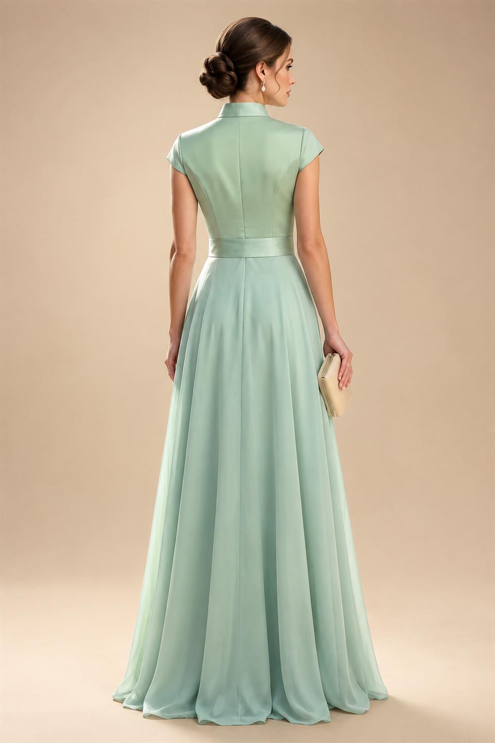 Jumpsuit Scoop Neck Chiffon Maxi Mother of the Bride Pantsuits with 3D Flowers & Bow (SHI22501634)