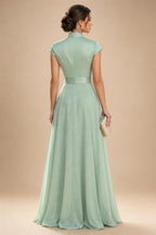 A-Line/Princess V-Neck Floral Embroidery Floor-Length Mother of the Bride & Groom Dresses with Ruched Satin Bodice (SHI22501691)