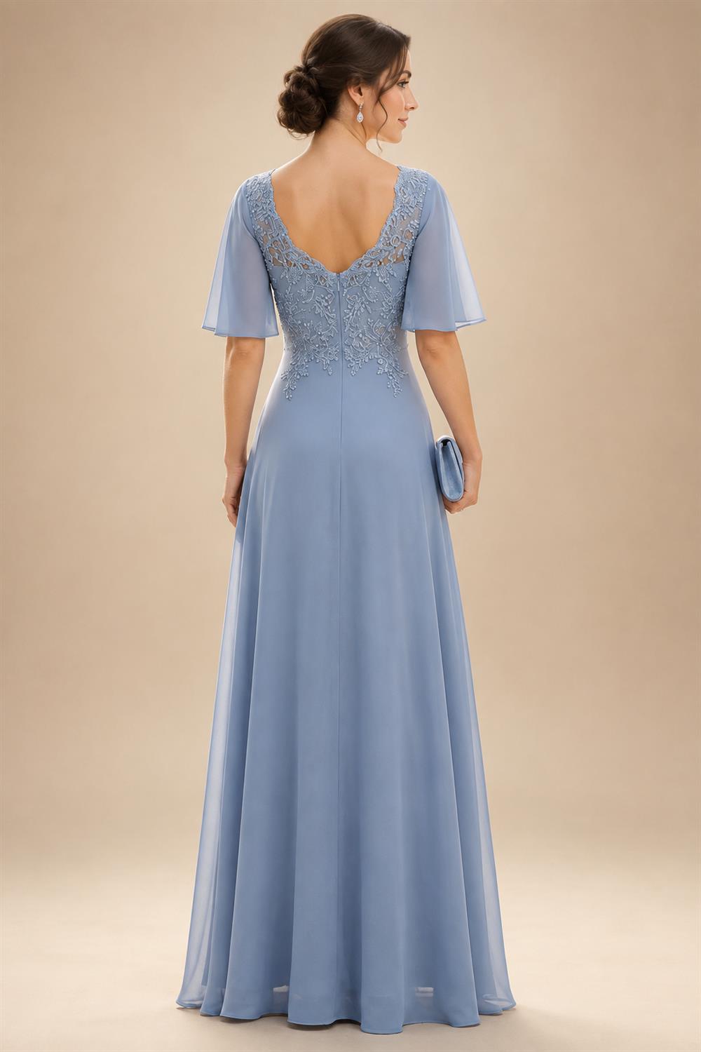 A-Line Floral Jacquard Floor-Length Mother of the Bride & Groom Dresses with V-Neck, Cap Sleeves (SHI22500480)
