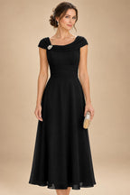 Lightweight Sheath Tea-Length Chiffon Mother of the Bride & Groom Dresses with Cowl Neck & Ruched Waist (SHI22500689)