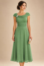 Lightweight Sheath Tea-Length Chiffon Mother of the Bride & Groom Dresses with Cowl Neck & Ruched Waist (SHI22500689)